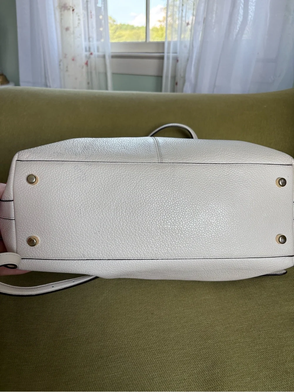 Coach Chalk Pebbled Leather Shoulder Tote with Gold Hardware